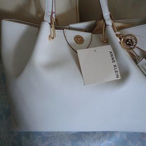 ANNE KLEIN - CREAM.WHITE - ERIN A. HINGE TOTE PURSE - NWT